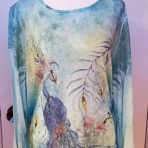 NWOT XL Peacock Long Top  Women's size 14 Never Been Worn